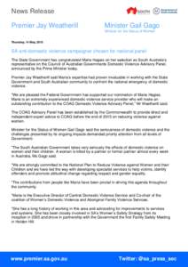 News Release Premier Jay Weatherill Minister Gail Gago Minister for the Status of Women