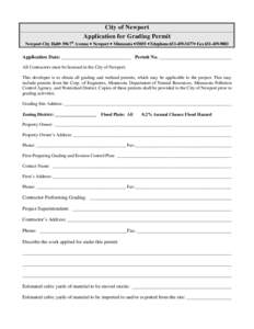 City of Newport Application for Grading Permit Newport City Hall 596 7th Avenue  Newport  Minnesota 55055 Telephone FaxApplication Date: ____________________________ Permit No