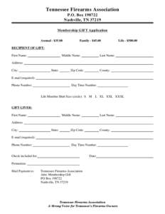 Tennessee Firearms Association P.O. BoxNashville, TNMembership GIFT Application G