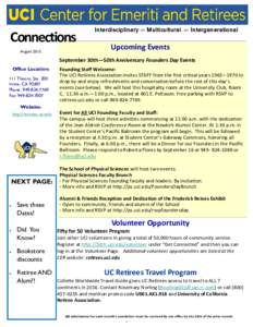 Connections August 2015 Interdisciplinary ∞ Multicultural ∞ Intergenerational  Upcoming Events