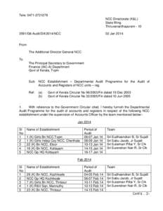 Tele: [removed]NCC Directorate (K&L) State Wing Thiruvananthapuram[removed]G6-Audit/DA/2014/NCC