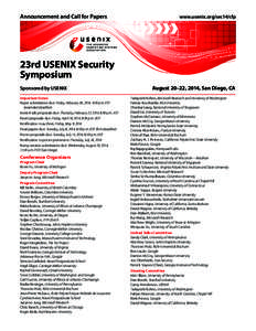 Announcement and Call for Papers	  www.usenix.org/sec14/cfp 23rd USENIX Security Symposium