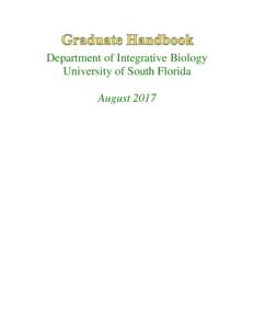 Department of Integrative Biology University of South Florida August 2017 Table of Contents Table of Contents .............................................................................................................