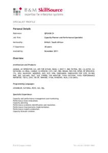 SPECIALIST PROFILE Personal Details Reference: QP2428 CV