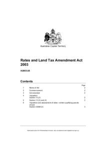 Australian Capital Territory  Rates and Land Tax Amendment Act 2003 A2003-28