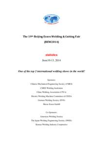 The 19th Beijing Essen Welding & Cutting Fair  (BEW2014)  statistics June10-13, 2014