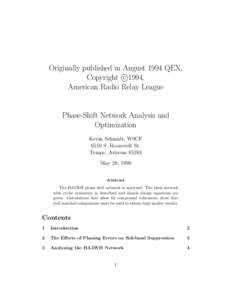 Originally published in August 1994 QEX, c Copyright 
1994, American Radio Relay League  Phase-Shift Network Analysis and