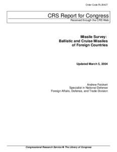 Missile Survey:  Ballistic and Cruise Missiles of Foreign Countries