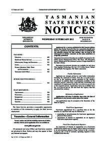 TASMANIAN GOVERNMENT GAZETTEFebruary 2012 T A S M A N I A N S TAT E S E RV I C E