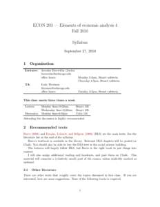 ECON 203 — Elements of economic analysis 4 Fall 2010 Syllabus September 27, 2010 1