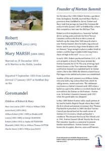 Founder of Norton Summit On Christmas Day 1834, Robert Norton, a gardener from Surlingham, Norfolk, married Mary Marsh, a governess from Guildford in Surrey. Robert and Mary took free passage on board the Coromandel and 