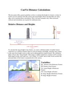 CanVis Distance Calculations This document offers general guidelines on how to estimate the height of a feature or object in CanVis given its distance from the camera and actual height. Please note that there are many ot