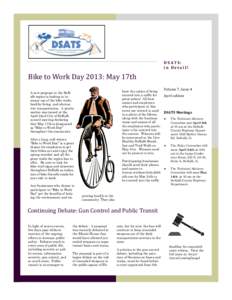 DSATS: in Detail! Bike to Work Day 2013: May 17th have the option of being entered into a raffle for