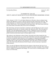 U.S. DEPARTMENT OF STATE For Immediate Release January 21, 2015 Havana