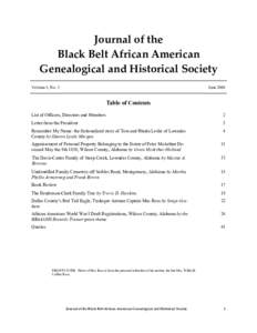 Journal of the Black Belt African American Genealogical and Historical Society Volume 1, No. 2  June 2008