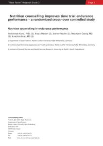 “Race Faster” Research Study 2  Page 1 Nutrition counselling improves time trial endurance performance – a randomized cross-over controlled study