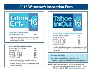 2016 Watercraft Inspection Fees  16 Tahoe-Only Boat Annual Fees for all Sealed Vessels