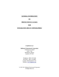 GENERAL INFORMATION ON PROTECTION IN CANADA FOR INTEGRATED CIRCUIT TOPOGRAPHIES