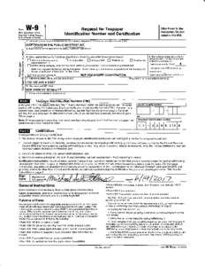 Form  W-9 Request for Taxpayer Identification Number and Certification