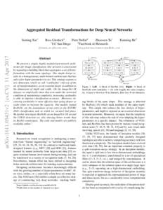 Aggregated Residual Transformations for Deep Neural Networks Saining Xie1 Ross Girshick2 Piotr Doll´ar2 Zhuowen Tu1