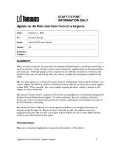 STAFF REPORT INFORMATION ONLY Update on Air Pollution from Toronto’s Airports