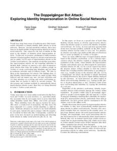 The Doppelgänger Bot Attack: Exploring Identity Impersonation in Online Social Networks Oana Goga Giridhari Venkatadri