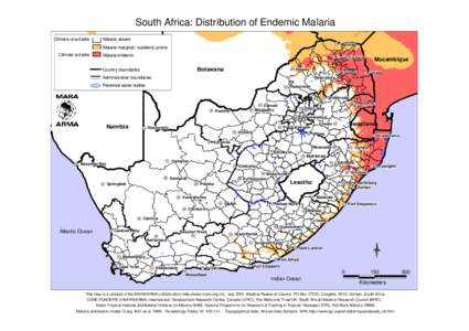 South Africa: Distribution of Endemic Malaria Climate unsuitable Malaria absent Messina Messina