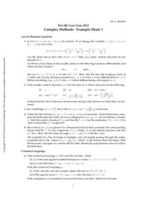 Dr A. Shadrin  Part IB: Lent Term 2015 Complex Methods - Example Sheet 1 Cauchy-Riemann equations