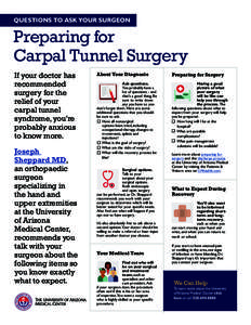 QUESTIONS TO ASK YOUR SURGEON  Preparing for Carpal Tunnel Surgery If your doctor has recommended