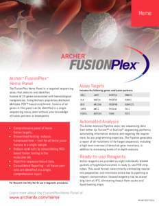 Heme  FUSIONPlex Archer™ FusionPlex™ Heme Panel The FusionPlex Heme Panel is a targeted sequencing