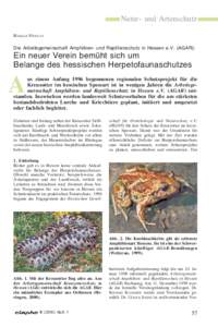 Natur- und Artenschutz HARALD NICOLAY Die Arbeitsgemeinschaft Amphibien- und Reptilienschutz in Hessen e.V. (AGAR):  Ein neuer Verein bemüht sich um
