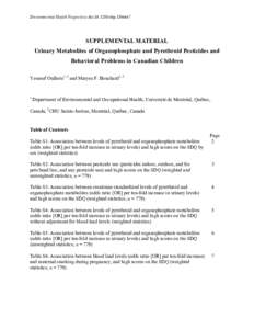 SUPPLEMENTAL MATERIAL:  Urinary Metabolites of Organophosphate and Pyrethroid Pesticides and Behavioral Problems in Canadian Children