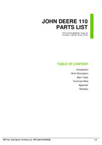 JOHN DEERE 110 PARTS LIST PDF-6JD1PL6WWOM | Page: 28 File Size 1,136 KB | 25 Jan, 2016  TABLE OF CONTENT