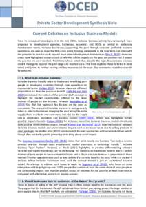 1  ww Private Sector Development Synthesis Note Current Debates on Inclusive Business Models