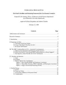 The Fund’s Facilities and Financing Framework for Low-Income Countries; February 25, 2009