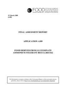 19 March[removed]FINAL ASSESSMENT REPORT  APPLICATION A589