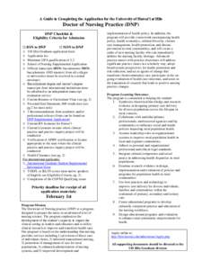 A Guide to Completing the Application for the University of Hawai‘i at Hilo  Doctor of Nursing Practice (DNP) DNP Checklist & Eligibility Criteria for Admission