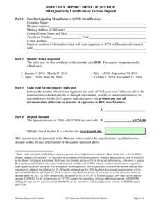 2010 Quarterly Certificate of Escrow Deposit
