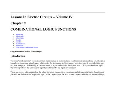Lessons In Electric Circuits -- Volume IV Chapter 9 COMBINATIONAL LOGIC FUNCTIONS • • •