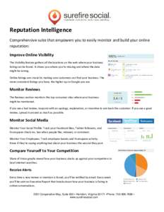 Reputation Intelligence Comprehensive suite that empowers you to easily monitor and build your online reputation: Improve Online Visibility The Visibility feature gathers all the locations on the web where your business 