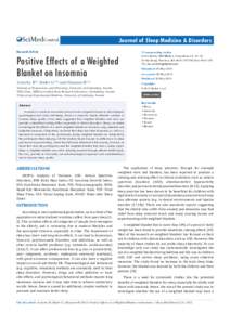 Journal of Sleep Medicine & Disorders  Central Research Article  Positive Effects of a Weighted