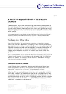 Page 1/5  Manual for topical editors – interactive journals The following text should serve members of the editorial board as a handbook for their editorial duties. It gives some general information on working with the
