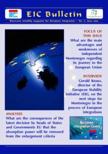 EIC Bulletin Electronic monthly magazine for European integration - No. 9, June 2006 FOCUS OF THIS ISSUE What are the main