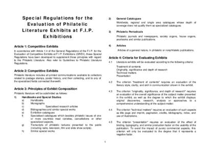 Special Regulations for the Evaluation of Philatelic Literature Exhibits at F.I.P. Exhibitions  2)