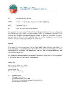 CUYAHOGA COUNTY DEPARTMENT OF INTERNAL AUDITING TO:    Nailah Byrd, Clerk of Court   
