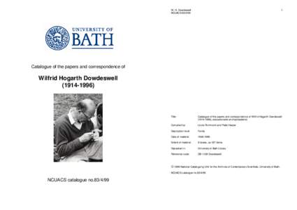 W. H. Dowdeswell NCUACS[removed]Catalogue of the papers and correspondence of