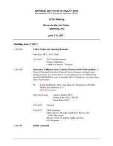 RAC Meeting Agenda - June 7-9, 2011