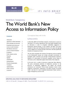 IFI INFO BRIEF March 2010 World Bank Transparency  The World Bank‟s New