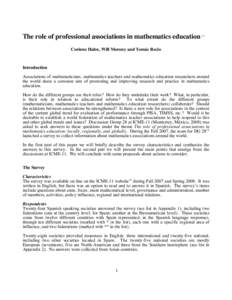 The role of professional associations in mathematics education  (1) Corinne Hahn, Will Morony and Tomás Recio
