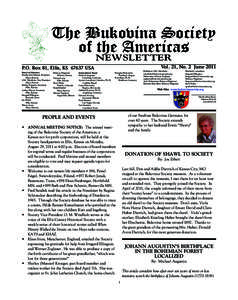 The Bukovina Society of the Americas NEWSLETTER Vol. 21, No. 2 June 2011